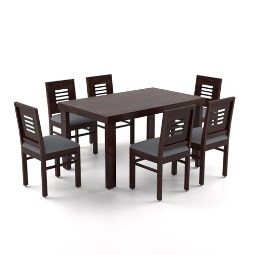 Image of Luxury Solid Sheesham Wood 6 Seater Dining Table Set with Cushioned Chairs | Wooden 6 Seater Dining Table with 6 Chairs | Premium Home Furniture| Hotels Restaurant (Finish Color- Walnut-A)