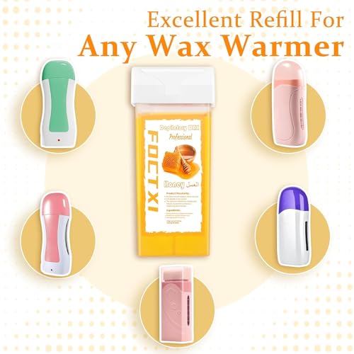 Image of Wax Roller Kit Wax Cartridge, Roll On Wax for Hair Removal, Roll on Wax, 4 Hair Removal Wax Cartridge and 10 Pack Cleaning Oil Wipe (Honey&Rose)