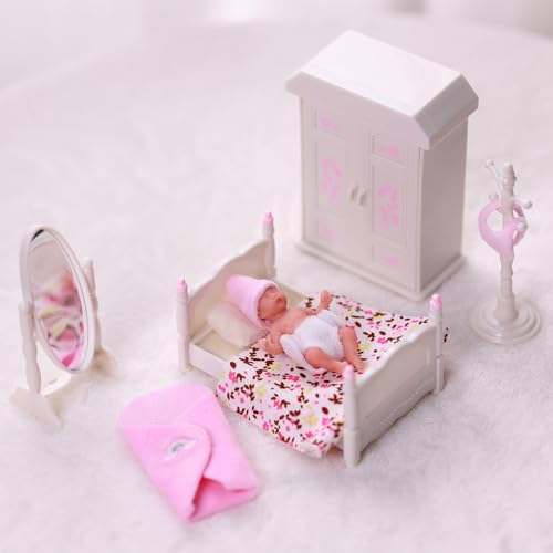 BABESIDE Mini Silicone 3-Inch Realistic Baby Doll with Accessories (Pink)