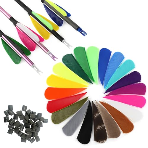 Poearcus 50 Pezzi di Piume per Frecce da 2 Pollici, Piume di Tacchino per Tiro con L'Arco, Frecce Fai-da-Te, Pinne per Tiro a Segno, Caccia, Accessori per Frecce (Piuma macchiata)