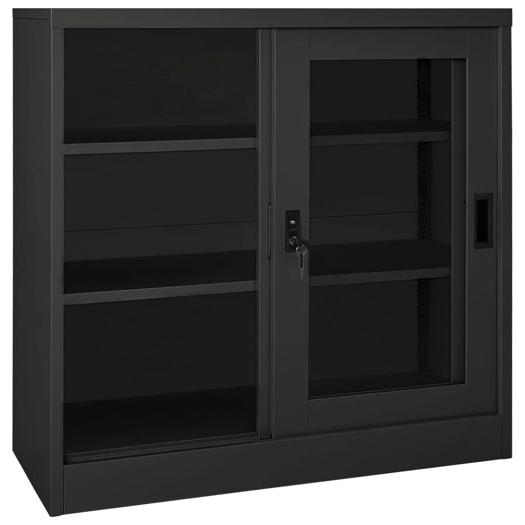 Armario con puertas correderas, armario, armario de almacenamiento con cerradura, armario de oficina, color antracita, 90 x 40 x 90 cm, acero