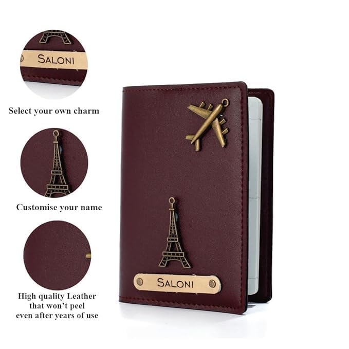 Image of Personalized Passport Cover with Name & Charm, Tan Travel Passport Holder for Men & Women, Premium Leatherette Case for Documents & Cards (Brown)