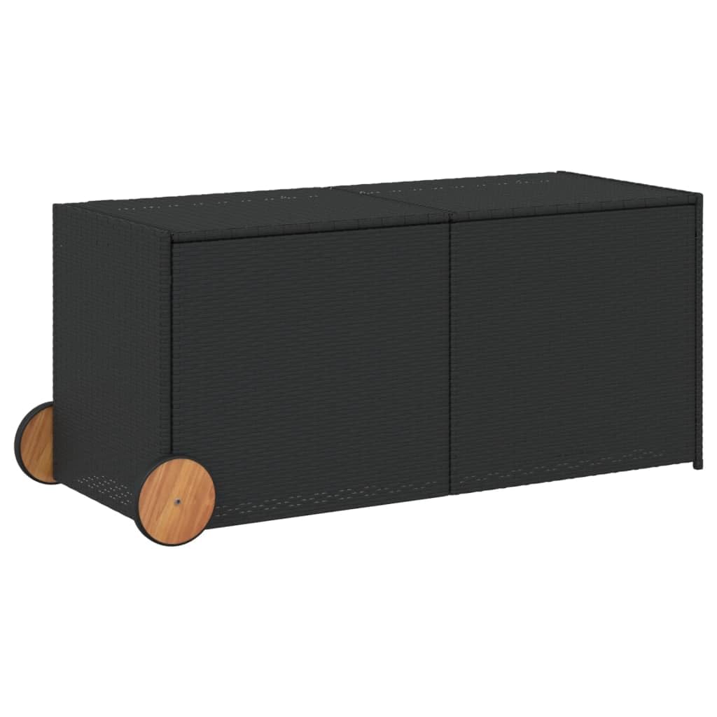 Homgoday Schowek ogrodowy z kółkami czarny 283 l Poly Rattan, odporna na warunki atmosferyczne, skrzynia do przechowywania narzędzi ogrodowych, do domu, na taras, meble ogrodowe, meble ogrodowe