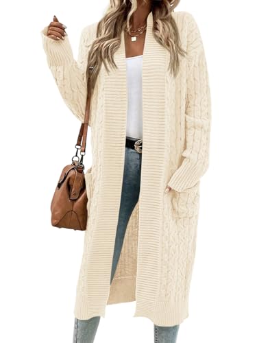 Image of Onedreamer Womens Long Cardigan Sweaters Open Front Cable Knit with Pockets