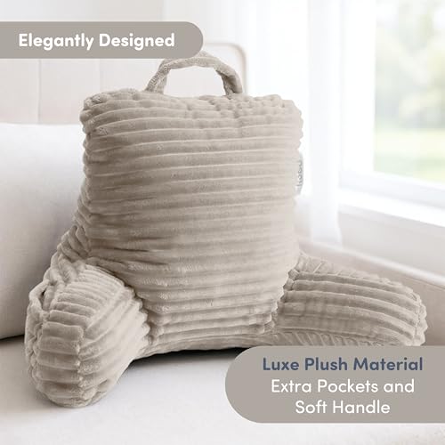 Image of Nestl Reading Pillow for Kids & Teens with Shredded Memory Foam, Luxe Cut Plush Backrest Pillows for Reading and Gaming, for use on Couch, Bed, Floor, Adjustable Support with Washable Cover Linen