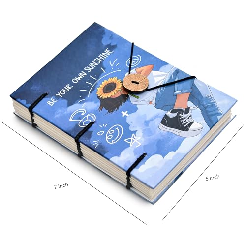 Image of Handmade Motivational Diary | ?Be Your Own Sunshine? Quote Journal with 125 GSM Recycled Paper & Wooden Button Lock (7x5 Inch)