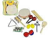 El paquete incluye: castañuelas de dedo, maracas, campanas de trineo, claves, pandereta de madera de 6 pulgadas,