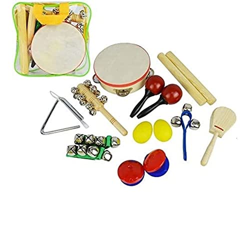 A-Star AP0017 Juego de percusión de mano de 16 piezas con bolsa de transporte de almacenamiento, instrumentos musicales de metal de madera educativos para niños Cover