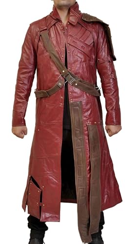 Prime-Fashion Mens Distressed Maroon Star Protector King Faux Leather Galaxy Adult Costume Jacket2
