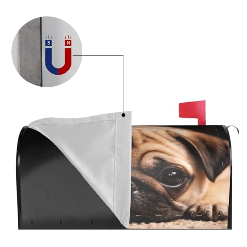 Image of Dujiea Pug Dog Mailbox Wrap - Waterproof Magnetic Post Box Cover, Large Size 25.5 inch L x 21 inch W - Garden Yard Outside Farmhouse Home Decor