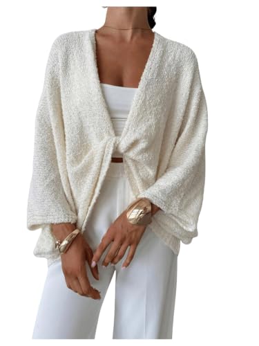Image of GORGLITTER Women's Oversized Fall Wrap Sweater Cropped Bat Wing Knit Tops