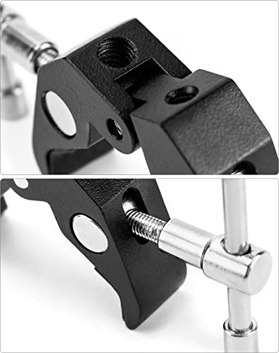 Image of QWORK Super Clamp for Photography, 4 Pack, 1 /4'' and 3 /8'' Thread Clip for Camera Monitor, Light Stand, Rods, LED Lights