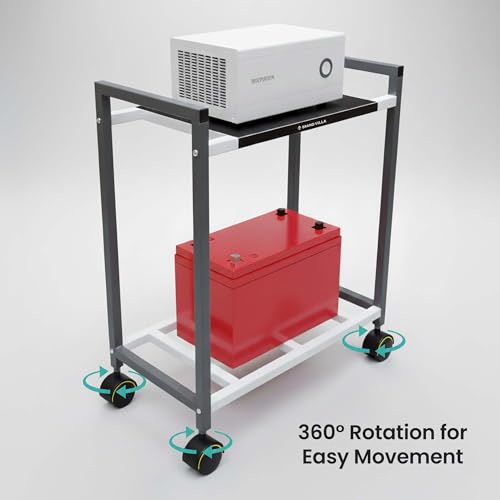 Image of BRAND VILLA Heavy Duty Metal Inverter Trolley Stand with 360 Rotating Lockable Wheels | Battery & Inverter Stand | Movable Rust Proof Iron Trolley for Home & Office