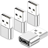 USB to USB C Adapter 4 Pack,USB Type C Female to USB A Male Charger Cable Converter for Apple Watch Ultra iWatch 9,for iPhone 15 14 13 12 Pro Max Plus,Samsung S23,for Airpods,iPad,Car,Silver