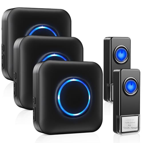 Sonnette sans Fil Étanche, BITIWEND Kit de Carillon sans Fil Étanche Portable, 300m Gamme, 58 Mélodies, Volume à 5 Niveaux, Indicateur LED pour Maison, 2...