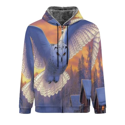 Sweat à capuche polaire homme avec motif hibou blanc volant