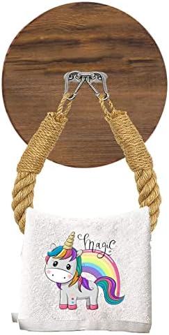 Rustic Rope Towel Ring for Bathroom, Hand Towel Holder and Dark Brown Wood Backing , Wall-Mounted Nautical Style Coastal Rope for Beach Themed Bathroom Decor