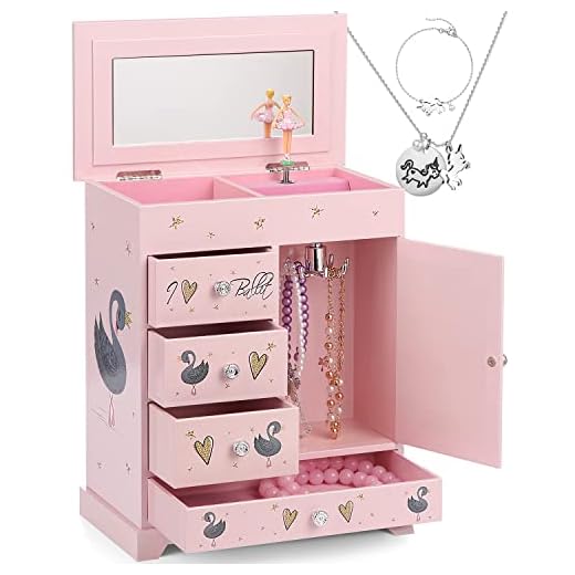 efubaby Large Jewelry Box for Girls 5 Layer Musical Box with Swing Door Spinning Ballerina, Unicorn Jewelry Set Included Jewelry Box Organizer for Girls Kids Jewelry Box Birthday Valentine Gift Pink
