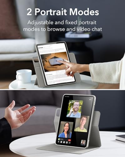 Image of ESR for iPad Pro M5 /M4 13 Inch Cover, iPad Pro 13 Case 2025 /2024 with Pencil Holder, Removable Magnetic Cover, Vertical Stand, Fully Supports Pencil Pro and Pencil (USB-C), Rebound 360 Series, Grey