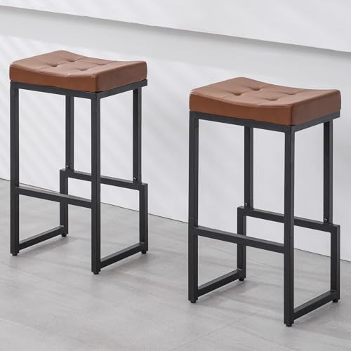 Image of FIRAVOE Bar Stools Set of 2, 28 inch Faux Leather Backless Bar Height Stools