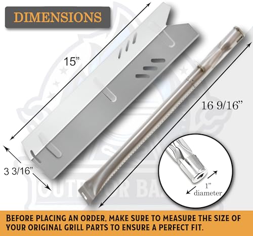 Outdoor Bazaar Set of Four Replacement Heat plates and Burners for Uniflame, Better Home and Garden, Dyna Glo 4 burner grill parts, Backyard Grill Replacement Parts, dgf493bnp parts, Stainless Steel