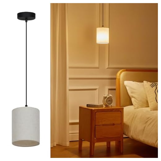 IPARTS EXPERT Small Pendant Light Drum, Farmhouse Pendant Lamp Fixture with Linen Shade, Hanging Ceiling Light for Bedroom, Kitchen, Living Room, Dining Table-Beige,Bulb not Included,40.16" Cord