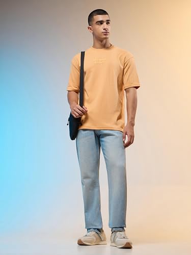 Image of TECHNOSPORT Men Printed Oversized Round Neck T-Shirt with COTFLEX, Dry Fit Sports Tee, Oversized Activewear T-Shirt for Gym, Running, Sports & Casual Wear