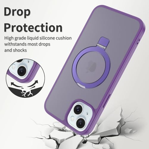 Image of Magnetic for iPhone 15 Plus Case & iPhone 14 Plus Case, 6.7 inch, Compatible with MagSafe, Rugged Kickstand, Not-Yellowing Military-Grade Protection, Matte Purple