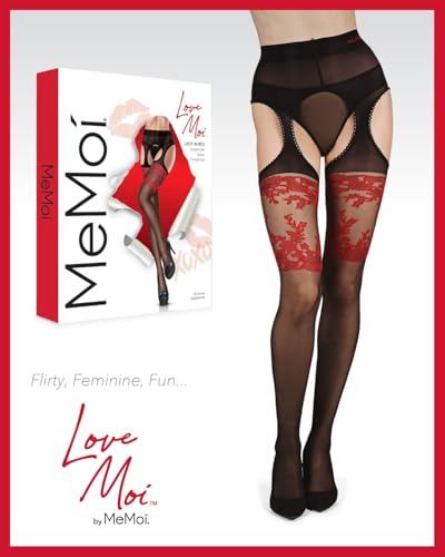 Image of Women's Lady In Red Suspender 20 Denier Sheer Pantyhose