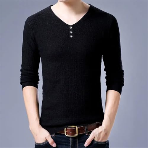 Men's V-Neck Knitted Sweater Slim Fit Button Design Casual Base Layer Pullover Top2