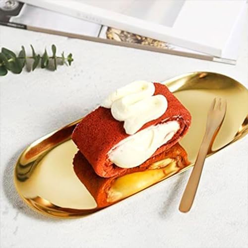 Pack of 2 Oval Stainless Steel Oval 23 x 9 cm Decorative Tray Candle Tray Jewellery Bowl Serving Tray for Dessert Cosmetics Jewellery Candles (Gold - Image 4