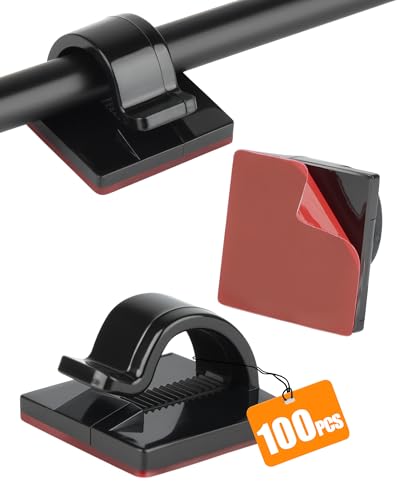 Acual Kabelhalter Selbstklebend 100 Stück Kabelclips Selbstklebend Cable Holder Kabel Organizer-Cabel Clips-Kabelführung-Kabelhalter Wand-Kabelklemmen für Schreibtisch Büro Lichterketten-Schwarz