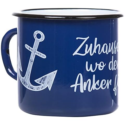 MUGSY I Emaille Tasse Zuhause ist wo der Anker fällt I maritime blaue Tasse Cover
