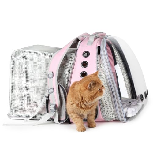 Lollimeow Expandable Cat Backpack Carrier for Large Cats & Small Dogs - Airline Approved Pet Bubble Backpack with Dual-Side Expansion, Perfect for Travel, Hiking & Outdoor Adventures, Up to 16lbs