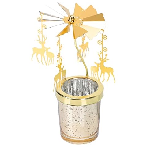 Weihnachten Gold Kerzenhalter Glas Teelichthalter: Rentier Teelicht Karussell Teelichtgläser Eisen Metall Rotierender Kerzenständer Xmas Deko Ornamente Wohnzimmer Tischdeko Geschenke Cover