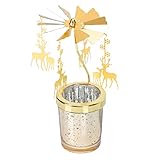 Weihnachten Gold Kerzenhalter Glas Teelichthalter: Rentier Teelicht Karussell Teelichtgläser Eisen Metall Rotierender Kerzenständer Xmas Deko Ornamente Wohnzimmer Tischdeko Geschenke