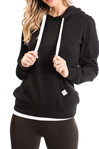Urban Look Womens Active Long Sleeve Fleece Lined Fashion Hoodie Pullover with Plus Sizes (Medium, A1 Solid_Black)