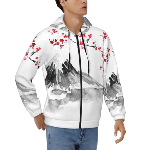 Sweat à capuche japonais pour vos sorties urbaines veste zippée épaisse soleil rouge imprimé