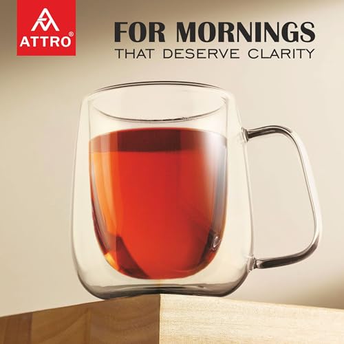 Image of ATTRO Glassox Duo Coffee Mug Double Wall - 250ml, Heat Resistant Borosilicate Glass, Ideal for Hot & Cold Beverages, Tea, Latte, Espresso