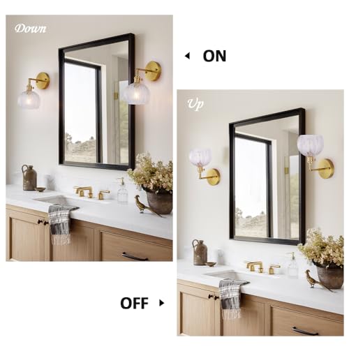 Image of Cerdeco Vintage Wall Sconce with Transparent Leaf Glass Shade,180Adjustable Arm and Golden Base,Modern Indoor Wall Light Lighting for Bedroom