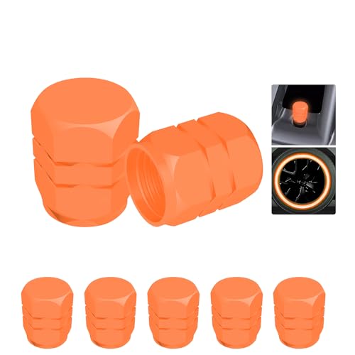 Glowing Tire Valve Caps, 5 Pack Universal Fit Valve Stem Caps - Easy Install, Leak-Proof Tire Air Caps for Cars, Trucks, SUVs, Motorcycles, Bikes (Orange)