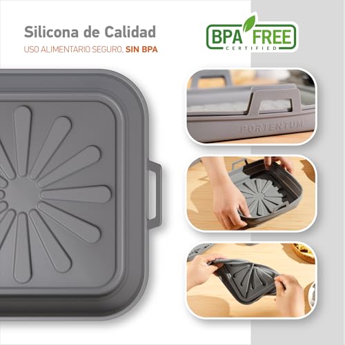 Miniatura 5 de Portentum Set De 3 Molde Silicona Freidora De Aire Cuadrados Plegables 22,5 Cm Para Freidoras De Aire De 4,7 A 8 Litros Recipientes Reutilizables Lfgb Y Bpa Free Accesorios Air Fryer