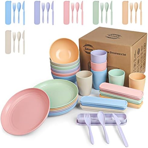 Unbreakable Plastic Dinnerware Set with Plates and Bowls Set for 6 People, Party Dinner Set, RV Camping Picnic Dishes Set Lightweight, Microwave and Dishwasher Safe