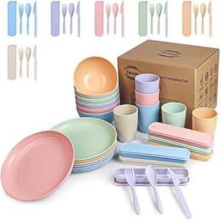 Unbreakable Plastic Dinnerware Set with Plates and Bowls Set for 6 People, Party Dinner Set, RV Camping Picnic Dishes Set Lightweight, Microwave and Dishwasher Safe