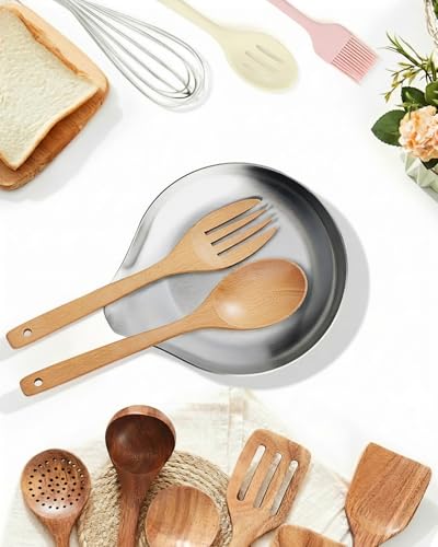 Image of VanlonPro Stainless Steel Spoon Rest, Spatula Ladle Holder, Stainless Steel Utensil Spoon Rest Holder, Brushed Finish, Dishwasher Safe 5.9 x 5.1 Inch (Round Silver 1PC)
