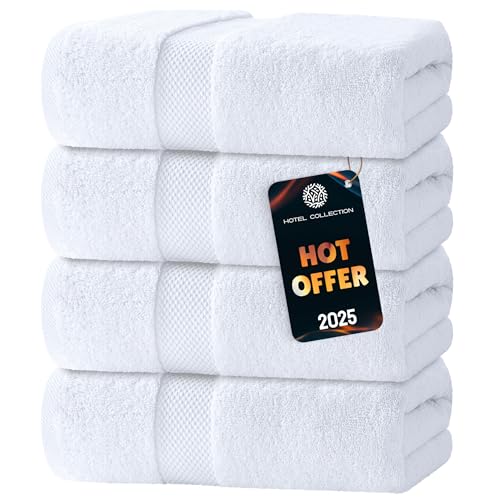 White Classic Luxury Bath Towels Set of 4 Large - 700 GSM Turkish Cotton Ultra Soft Bath Towels 27x54 | Highly Absorbent and Quick Dry | Hotel Towels for Bathroom Luxury, Plush Shower Towels, White