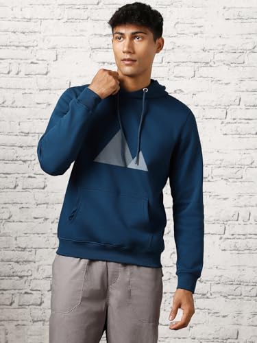 Image of Nobero Men's Printed Regular Fit Hoodie | Cotton Rich Fleece Sweatshirt for Men | Soft & Warm Hooded Pullover | Casual Winter Wear