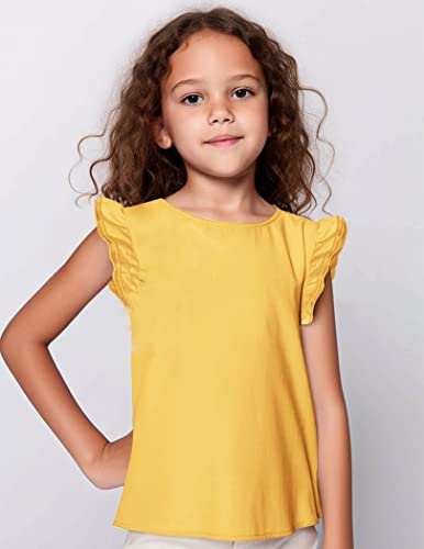 Arshiner Girls Plain Tops For Kids Yellow Solid Cotton Shirts Ruffle Tank Top Blouse #TOP1