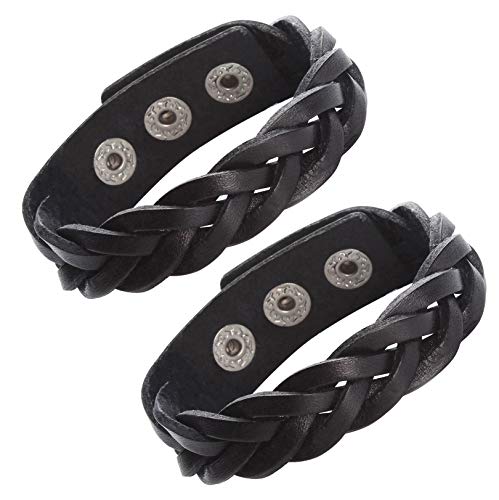 CCBFY Pulsera de piel auténtica trenzada deportiva ancha pulsera punk joyería para hombres y mujeres Negro