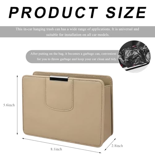 Image of Car Trash Can, Leather Magentic Vehicle Garbage Organizer with One Roll Trash Bag, Foldable Waterproof Dustbin Litter Container Mini Sotrage Bag for Car Truck SUV (Beige)